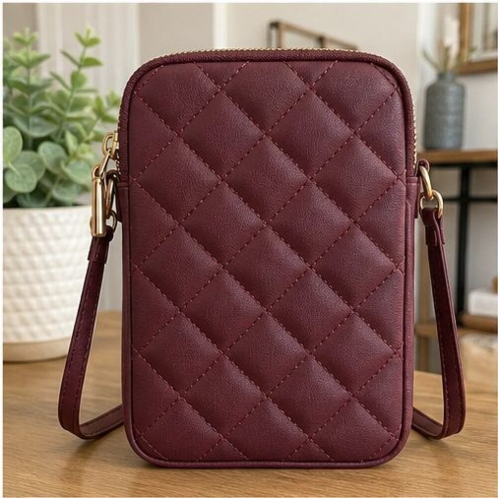 Burgundy Quilted Crossbody Bag